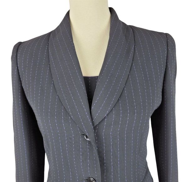 Tahari Black Purple Stripe Single Breasted Two Button Tank Top Blazer Set Size 4 - Picture 4 of 15